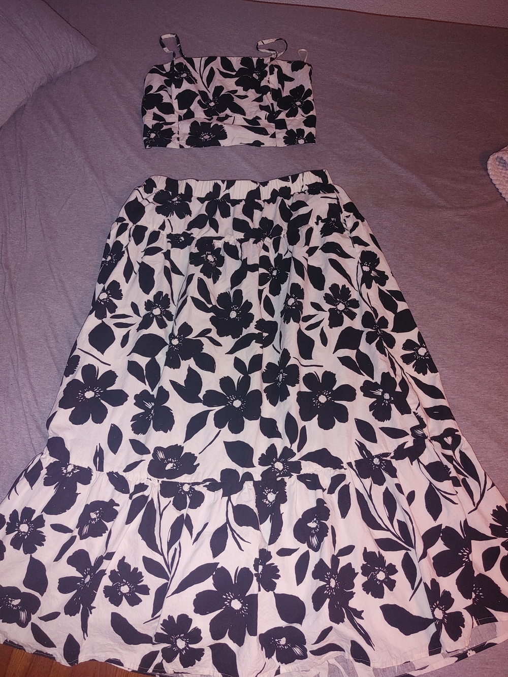 Japna Black & White Floral Maxi Skirt Set